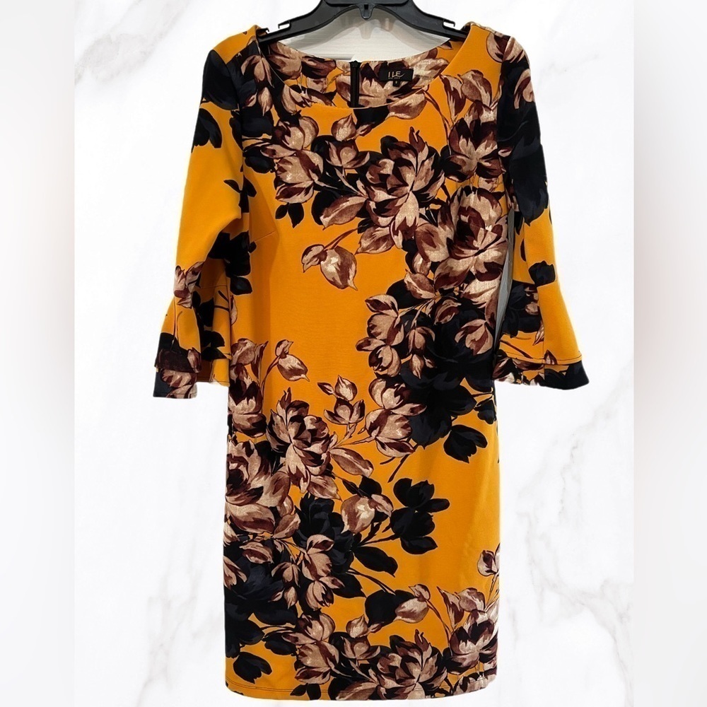 Navy and Gold Floral Ruffle Sleeve Dress size 8 NWOT